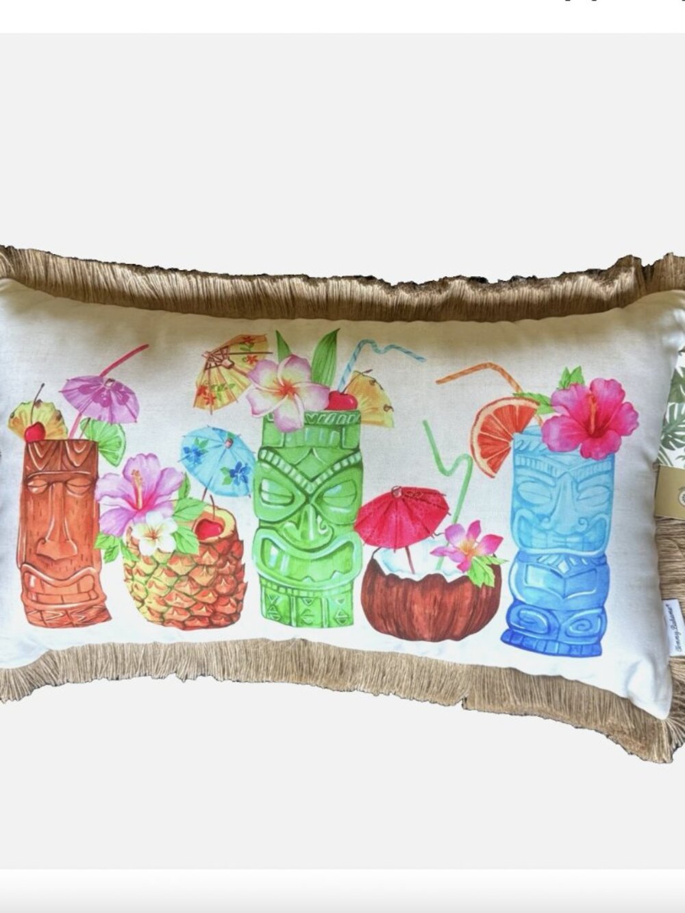 NEW Tommy Bahama Tiki Glass Tropical Drinks Indoor Outdoor Throw Pillow 14x24